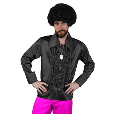 Image of I Love Fancy Dress ILFD4600XXL Black Men&#039;s Deluxe Disco Ruffle Shirt 1970&#039;s King (2X Large)