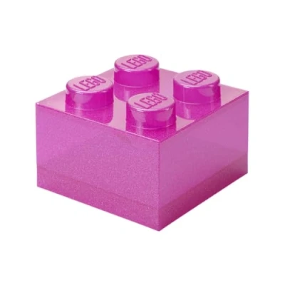 Image of Room Copenhagen LEGO Storage Brick 4 Knobs Glitter Medium Violet Stackable Plastic Box with Lid for Kids and Adults Desk Organizer Toy