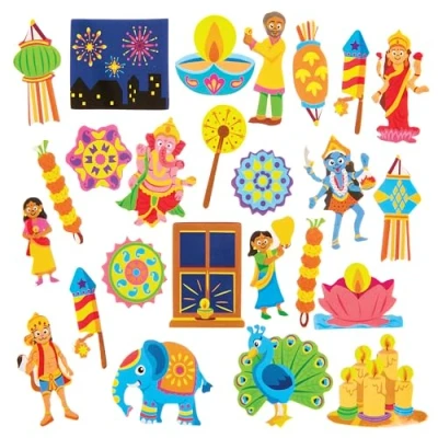 Image of Baker Ross FX591 Diwali Foam Stickers Pack of 200, Arts and Crafts Supplies for Kids