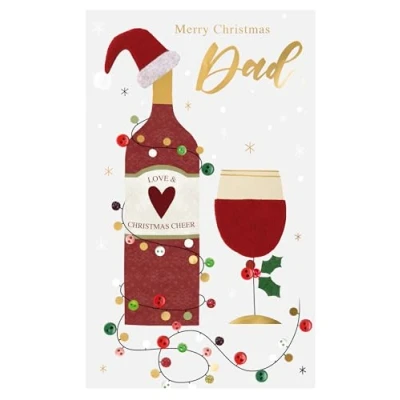 Image of Merry Christmas Dad Felt Tastic Red Wine Hand Finished Greeting Card XFTS061