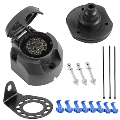 Image of SPARKMOTO 13 Pin Trailer Socket,12V 13Pin Female Socket With Mounting Bracket Rubber Gasket Kit,Towbar Towing Waterproof Connector Wiring For Caravan RV Car Semitrailers