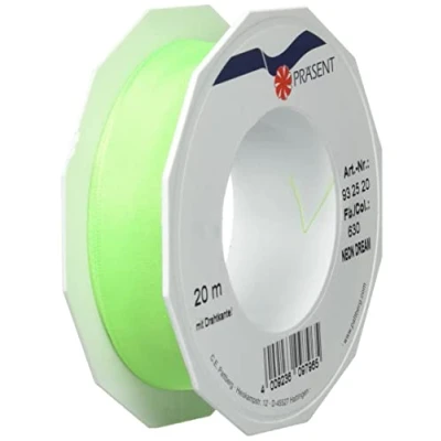Image of C.E. Pattberg NEON DREAM Wired Edge Taffeta Ribbon in lime (green), 22 Yards Bow for Colourful Presents, 1 inch width, Gaudy Gift Wrappings, Decorations &amp; other Adornments