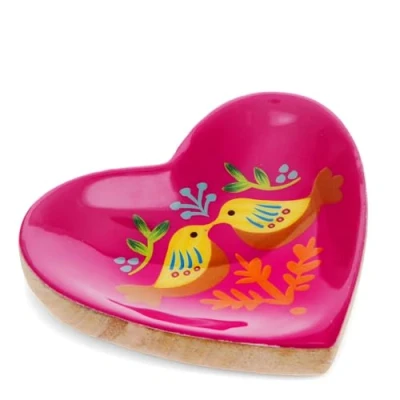 Image of Rex London Wooden Heart shaped Trinket Dish Birds