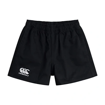 Image of Canterbury Kid&#039;s Professional Cotton Shorts Rugby Short Internal Drawstring &amp; Pockets Gym/Training Short, Black, Age 14 (XL)