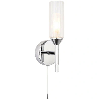 Image of Casoria Bathroom Glass Wall Lamp, Chrome Plate, Ribbed Glass, IP44