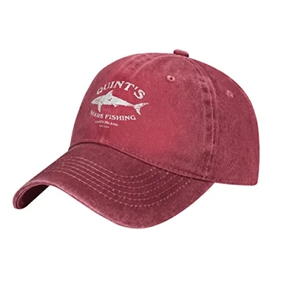 Image of Quints Shark Fishing Jaws Baseball Cowboy Hat Adjustable Trucker Red