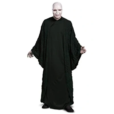 Image of Disguise 107739D Voldemort, Official Harry Potter Wizarding World Adult Robe and Mask Halloween Costume Sized, Solid, Black, X Large (42 46)