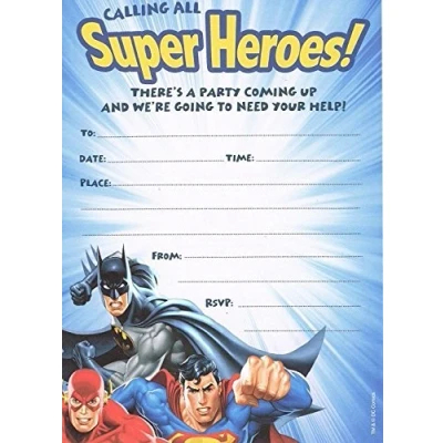 Image of Justice league batman superman flash (pack of 10) party invitations