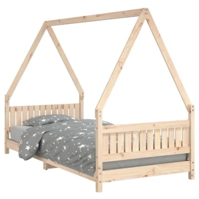 Image of vidaXL Kids Bed Frame 90x200 cm, Low to Ground Single Bed, Solid Pine Wood, with Headboard and Footboard, Scandinavian Style, Brown