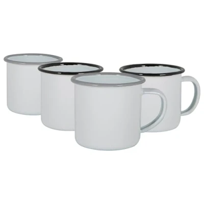 Image of 4x 130ml Black/Grey White Enamel Espresso Cups By Argon Tableware