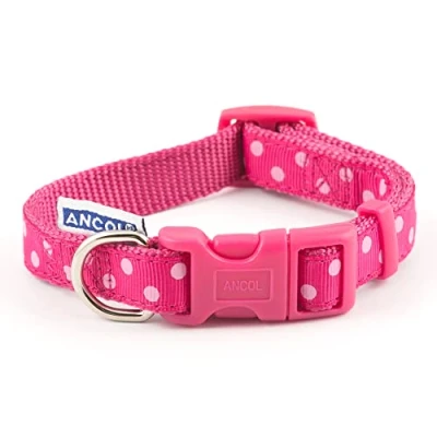 Image of Ancol Indulgence Vintage Polka Nylon Adjustable Collar 20 30 cm Raspberry/Pink