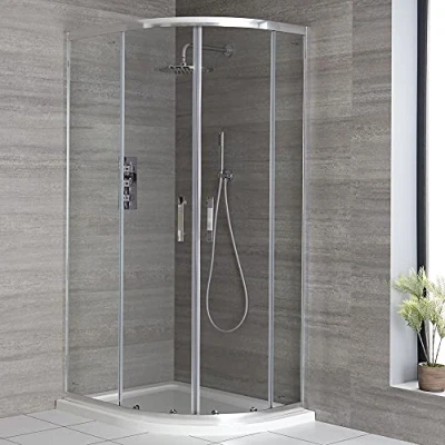 Image of Milano Portland Chrome Right Hand Quadrant Shower Enclosure White Tray 900mm x 760mm