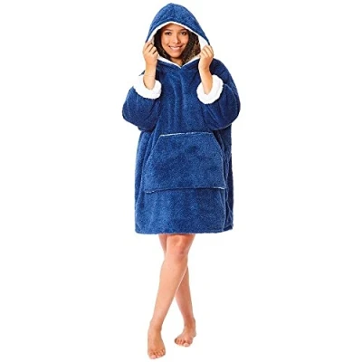 Image of Just Essentials Kids Boys Girls Womens Soft Fleece Hoodie Wearable Blanket Oversized Sweatshirt Adults Fluffy Navy One Size