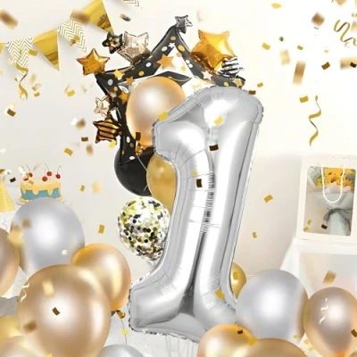 Image of Number Balloons 1,Sliver 1 Balloon 40 Inch Giant Helium Foil for Boys Girls Party Decor Birthday Anniversary Graduation Decorations Supplies