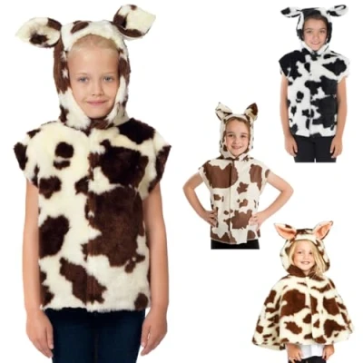 Image of Charlie Crow Brown &amp; White Cow costume for kids one size 3 8 Years.