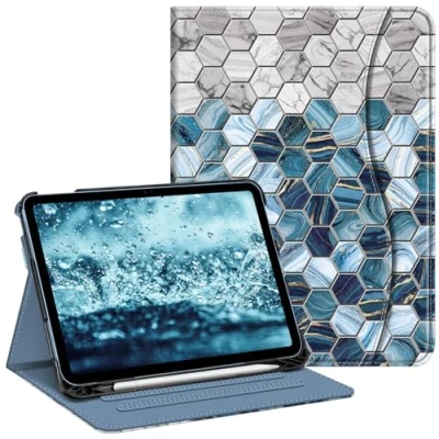 Image of Fintie Case for iPad 10th Generation 10.9 Inch (2022 Model), Multi Angle Viewing Protective Stand Cover with Pencil Holder &amp; Pocket, Auto Sleep/Wake, Agate Hexagons