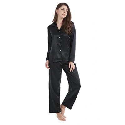 Image of Tony &amp; Candice Women&#039;s Sleepwear Classic Satin Pyjama Set, Nightwear (X Large, Black)