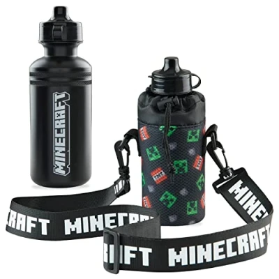 Image of Minecraft Kids Water Bottles with Adjustable Strap Bottle Holder 550ml Plastic Boys Creeper BPA Free Sports School Reusable Drink