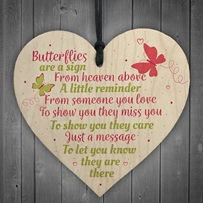 Image of RED OCEAN Butterfly Memorial Bereavement Family Mum Dad Nan Grandad Love Hanging Plaque Sign Gifts For Her