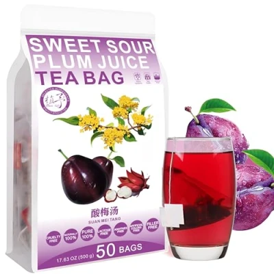 Image of Plant Gift Sweet Sour Plum Juice Tea Bags 17.6oz (10g*50bags), Osmanthus, Roselle, Hawthorn, Orange Peel, Chinese Pure Nature, Health Care Mixed Tea, Combination of Floral 500g 酸梅汤