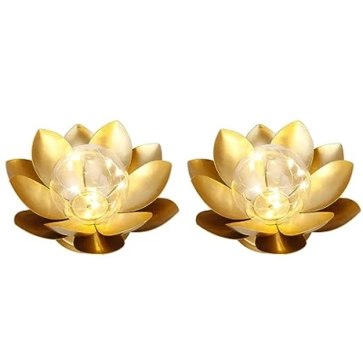 Image of JHY DESIGN Set of 2 Gold Lotus Table Lamp Battery Powered 15cm Tall Cordless Light Operated Great for Living Room Bedroom Weddings Parties Patio Events Indoors Outdoors