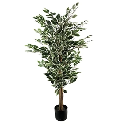 Image of Leaf Artificial Ficus Tree/Plant, Mixed Materials, Variagated Tall Natural, 130cm
