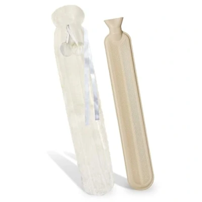 Image of Crystals Hot Water Bottle, 2L Extra Long Bottle with Super Soft Cover &amp; Heat Bag 72cm, Winter Warmth Overheat Protection Removable Plush (Cream)