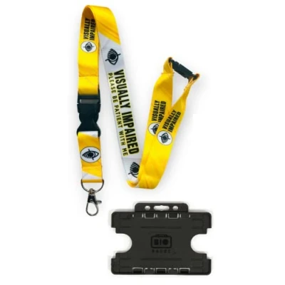 Image of Visually Impaired Please Be Patient with Me Lanyard &amp; Double Black Horizontal ID Card Holder