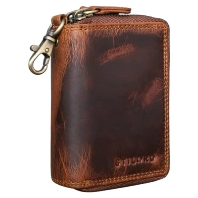 Image of STILORD &#039;Amell&#039; Leather Card Case with Key Ring 2 in 1 Mini Wallet and EC Compartment RFID Protection Genuine Leather, Colour:Kara Cognac