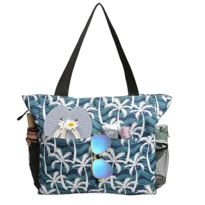 Image of TAHAVICE Beach Tote Bags for Women with Zip, Large Waterproof Bag Pocket, Summer Travel, Shopping, Pool, Gym