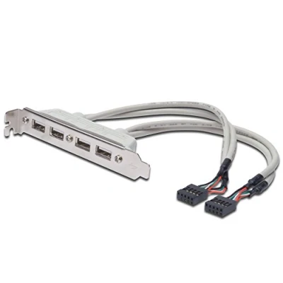 Image of DIGITUS USB 2.0 Slot bracket 0.25 m 2x IDC (10 pin) (Bu) to 4x A 480 Mbit/s compatible Beige