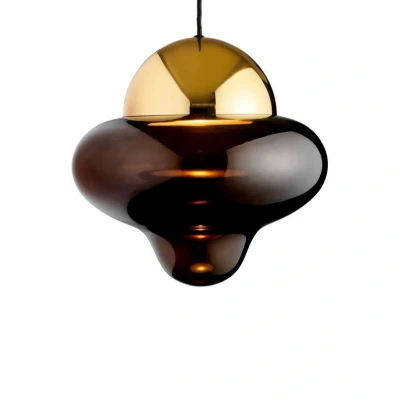Image of DESIGN BY US LED pendant light Nutty XL, brown / gold coloured, Ø 30 cm, glass