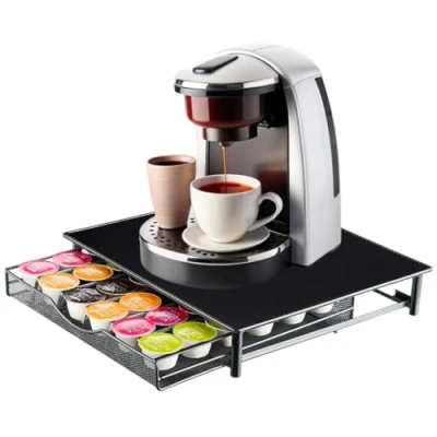 Image of Trendi® Coffee Pods Holder Black Anti slip Mat with Sturdy Steel Drawer Machines I Holds 36 Capsule in Storage Accessories for Home or Office