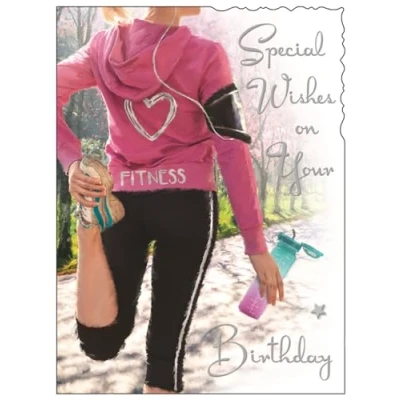 Image of Female Birthday Card for Her General Women Sporty Running Design Special Finishes and Illustrated Insert Leaf Made in the UK