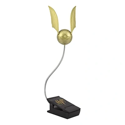 Image of Golden Snitch Reading Light with Lumi Clip Officially Licensed Harry Potter Merchandise, on Book Lamp for Nighttime Battery Powered Paladone, Gold
