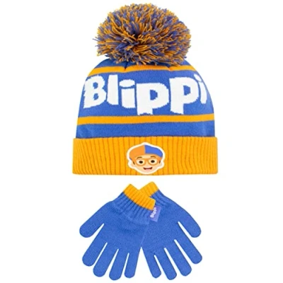 Image of Blippi Kids Winter Hat and Gloves Set Blue One Size