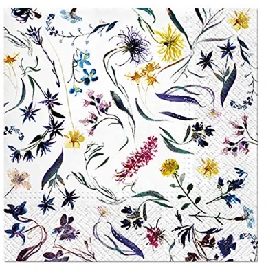 Image of 3 Ply Decoupage Tissue Paper Napkins Serviettes 33cm x Pack of 20 (Flowers Memory)