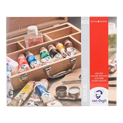 Image of Van Gogh Acrylfarben Basis Malkasten incl. Acrylfarben, Pinsel, Malmittel, Mischpalette, etc. im Holzkoffer
