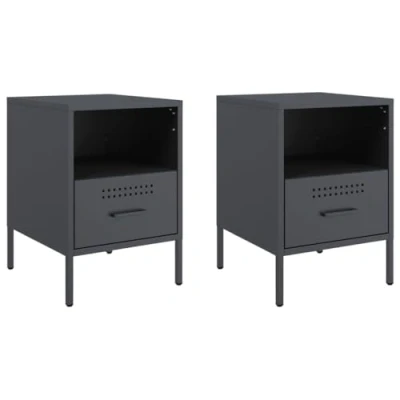 Image of vidaXL Bedside Cabinets 2 pcs Anthracite Rectangular Cold rolled Steel 36x39x50.5 cm Nightstand with Drawer and Compartment for Bedroom/Living Room