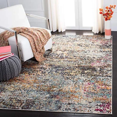 Image of SAFAVIEH Modern Chic Rug for Living Room, Dining Bedroom Madison Collection, Short Pile, in Black and Gold, 183 X 274 cm