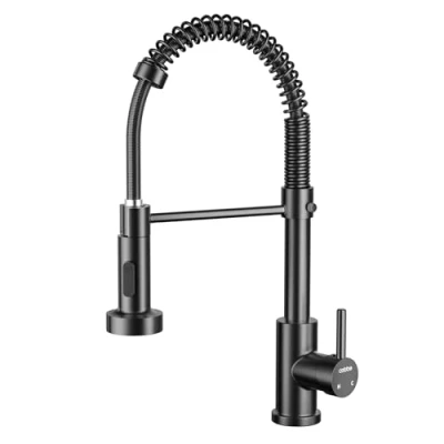 Image of Cobbe Black Kitchen Tap, Spring Sink Mixer Taps with Pull Out Spray, Commercial Faucet Single Handle Lever, High Arc Swivel 360 2 Spray Mode Cold and hot Fittings UK Standard