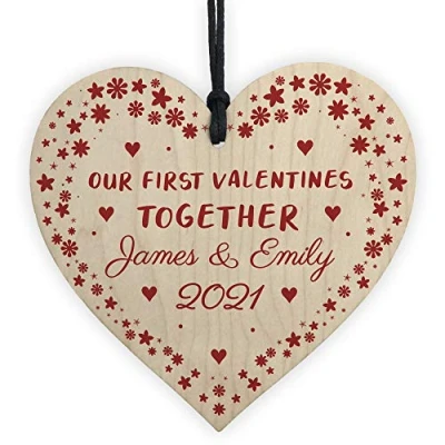Image of RED OCEAN 1st First Valentines Day Gift For Couple Him Her PERSONALISED Wooden Heart Keepsake
