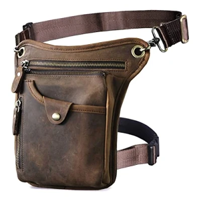 Image of Xieben Leather Drop Leg Bag for Men Women Motorcycle Bike Riding Cycling Multi Purpose Thigh Waist Fanny Pack Travel Hiking Sports Camping Pouch Deep Brown