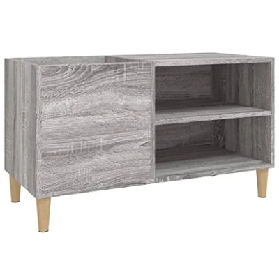 Image of vidaXL Record Cabinet with Spacious Storage, Made from Engineered Wood, Ideal for Vinyl Records and Electronics, Versatile Usage as Side or Filing Cabinet, Grey Sonoma