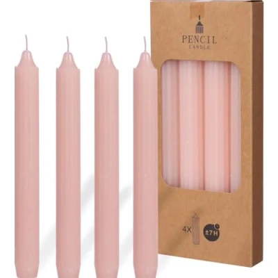 Image of Decorative Pencil candles Taper Candle Set 4X single colour + ribbed table 20 cm Burning Time 7 hours (Pink)
