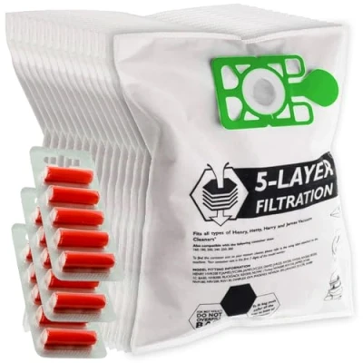 Image of SPARES2GO Cloth Hoover Bags compatible with Numatic Henry HVR200 HVC200 NRV200 Vacuum Cleaners (Pack of 15 + Fresheners)