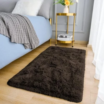 Image of MOONLIGHT20015 Rugs Living Room Bedroom Fluffy Shaggy Brown Area Non Slip Modern Super Soft Thick Pile Plush Carpet Shedding Easy To Clean Rug, 60cm x 110cm