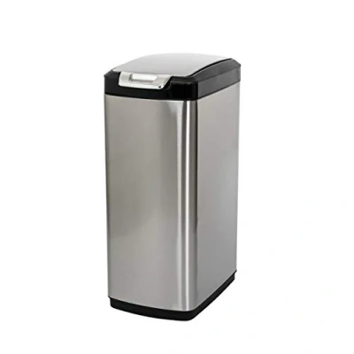 Image of Addis 30 Litre Slim Rectangular Waste Dustbin with Push Button Soft Opening, Stainless Steel and Black