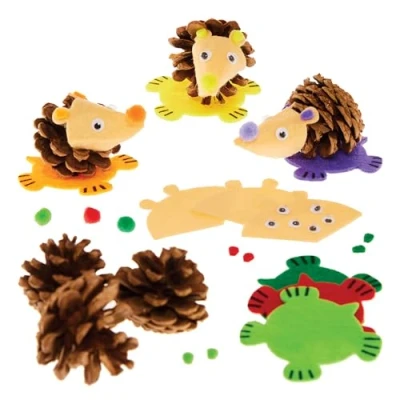 Image of Baker Ross FX169 Hedgehog Pinecone Kits Pack of 6, Autumn Decoration Crafts for Kids