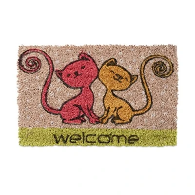 Image of Relaxdays Kids Childrens Mini Doormat Coir with Cat Theme as Welcome Mat Anti Slip Robber Underside 1.5 x 40 25 cm, Motif: Cats